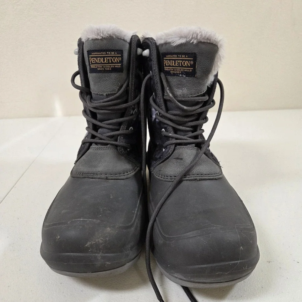 Pendleton Torngat Womens 11 Black Grey Geometric Faux Fur‎ Lined Snow Duck Boots